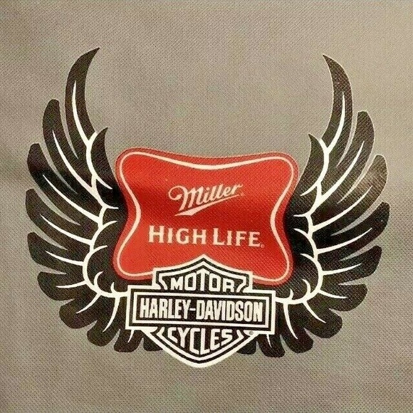 Harley Davidson / Miller High Life Lightweight Gray Tote Bag 15"x12" Drawstrings - Picture 3 of 4